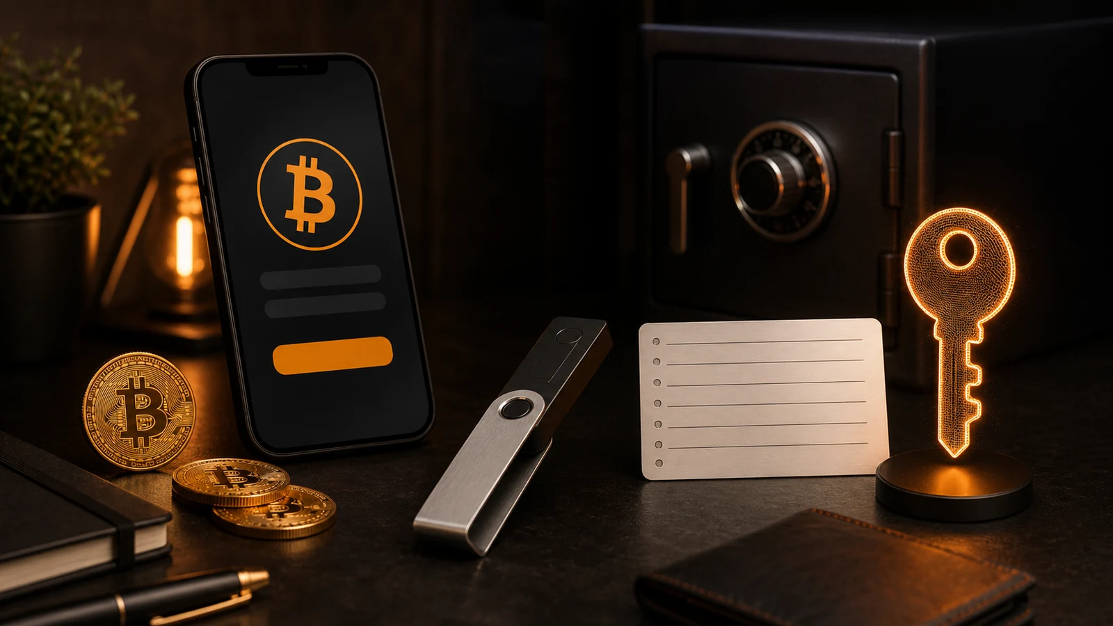 Grafisk artikelbild för Bitcoin plånbok 2026. Välj rätt BTC wallet
